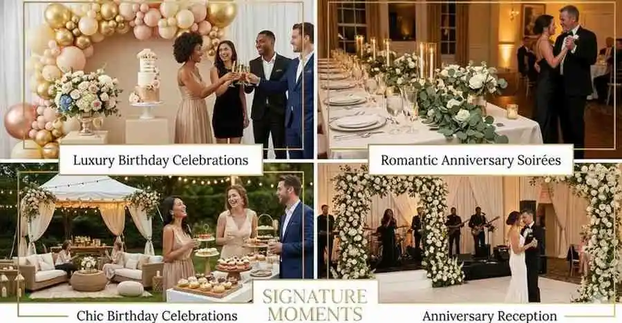 Professional event planning services team coordinating a luxury celebration