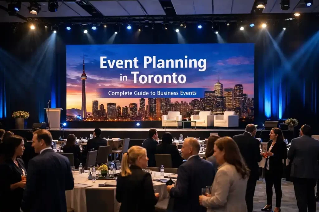 Complete guide to event planning in Toronto with corporate event planners managing a professional business conference in Canada.